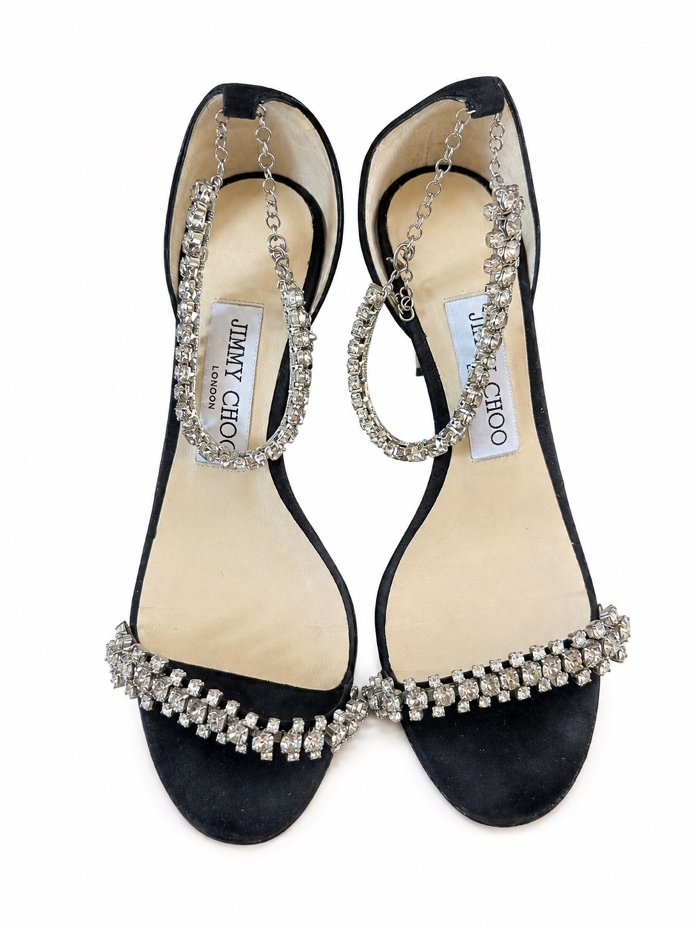 🚩steal Jimmy Choo Black Crystal Chain Ankle-Strap Heels